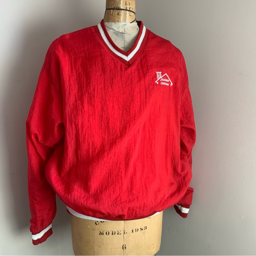 Vintage Holloway Red Pullover Embroidered Windbreaker Medium Masimore Contractor